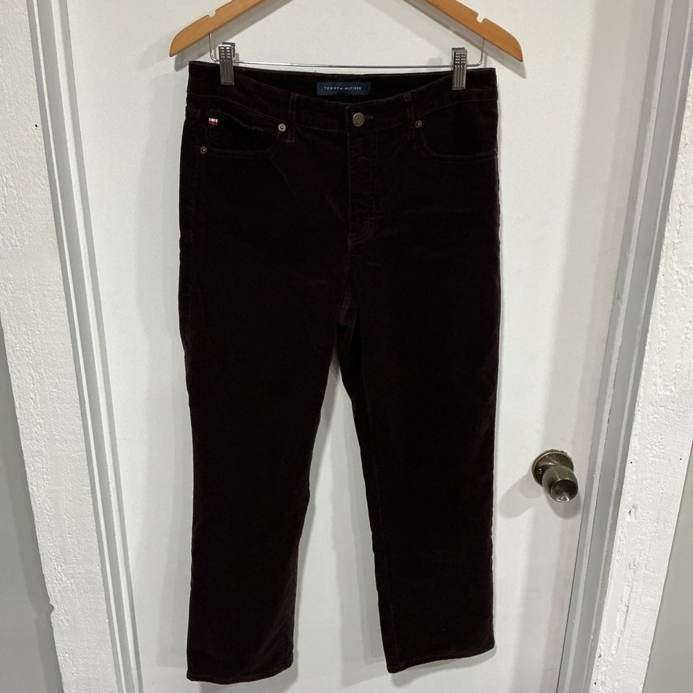 Tommy Hilfiger Tribeca Corduroy Maroon Straight Ankle Pants J3HK0554 Womens 10 - Picture 2 of 11